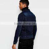 Men Hot Sale Plain Denim Jacket Dark Blue With Zipper OEM Services thumbnail-2