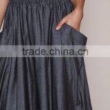 MGOO Elegant Hot Sale Black Midi Skirt With Pockets Fashion OEM African Skirts Chambray Flare Dress thumbnail-3