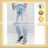 Mens High Waist Blue Light Stone Wash Ripped Super Skinny Jeans Pants thumbnail-1