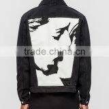 2017 Wholesale Mens Black Denim Motorcycle Printed Jacket thumbnail-2