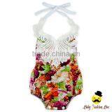 Fancy Summer Toddler& Infant Cotton Colorful Flower Printed Halter Lace Froal Newborn Baby Girl Vintage Romper Grows Clothes thumbnail-1