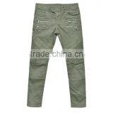 Mens Double Zipper Seaming Thick Twill Light Green Pants thumbnail-4