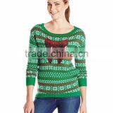Women Green Sweater Red Sequin Pattern Christmas Jumpers thumbnail-1