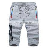Custom Logo Summer Casual Elastic Drawstring Mid Waist Stripe Tape Cotton Sweat Men Shorts thumbnail-2