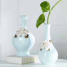 European Modern Simple Art Fresh Fashion Gild Blue Ceramic Plant Vase For Office Decor