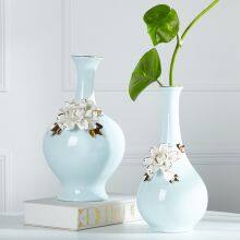 European Modern Simple Art Fresh Fashion Gild Blue Ceramic Plant Vase For Office Decor thumbnail-1