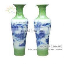 H1.2 Meter Chinese Blue White Ceramic Tall Floor Decorative Vases Hand Painted Landscape Design thumbnail-1