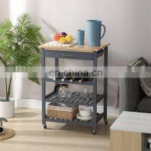 Living Room Wooden Movable Stainless Steel 4-tier Kitchen Storage Shelf / Holders & Racks Organizer Rack With Drawer thumbnail-2