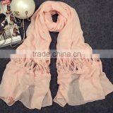Wholesale New Korean Fashion Cotton Plain Ladies Lace Neck Scarf Quality Choice thumbnail-2