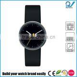 Newest Watch Design Stainless Steel Case Leather Band Yellow Ticker Black Watch thumbnail-1