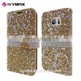 IVYMAX Luxury Glitter Bling Crystal Diamond PU Leather Wallet Case For Samsung Galaxy S7 Card Slots Cover