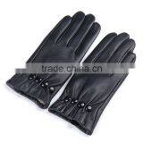 Newly Warm Buttons Style Gloves Black Leather Ottoman