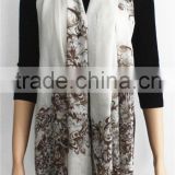 White Background Printed Rayon Scarf with fringe