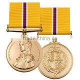 Round commemorative metal medal on Webbing