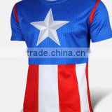 Custom made cotton polyester star red blue USA super men Short sleeve t shirt