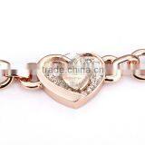 18KGP Rose Gold Plated Crystal Rhinestone Lovers' Heart Women Flower Bangle Bracelet Fashion Jewelry B002 thumbnail-3
