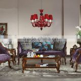 Purple Craved Sofa Sets,Arabia Style Living Room Furniture,Antique Three Seater Sofa With Leisure Chair