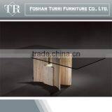 Modern Design Travertine Marble Base Glass Top Coffee Table thumbnail-3