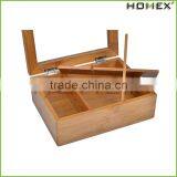 Bamboo Snack Tea Basket Tray Organizer With Clear Lid Window/Homex_Factory thumbnail-1