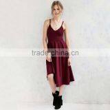 New Fashion Ladies Dress v Neck Long Red Plain Shoulder-straps Elegant thumbnail-5