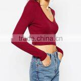 MGOO OEM/ODM Cheap Price Wine Party Club Sweater Stock Short Sweater Top Sexy V-Neck Sweater Women JR8562 thumbnail-2