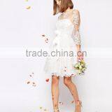 MGOO Design Long Sleeve Lace Mini Dress Bridal Grown With Floral Pattern Pure White Beach Wedding thumbnail-5
