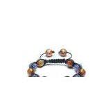 Adjustable Shamballa Bracelet, Blue Rhinestone Ball & Cracked Agate Faceted Rounds thumbnail-1
