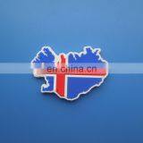 Promotional Iceland map shape with Iceland national flag logo rubber soft pvc fridge magnets