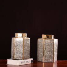 Hexagon White Porcelain Unique Black Gold Ceramic Vase For Model Room Decor thumbnail-2