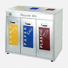 MAX-HB59 Outdoor 3 Compartment Commercial Stainless Steel Waste Bin With Swing Lid For Square