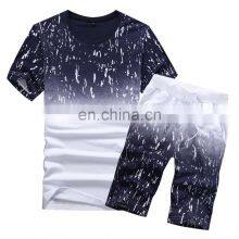 New Style Men Training, Suits Custom Gradient Suits Short Sleeve And Sport T Shirt Running Male Tracksuit Sets/