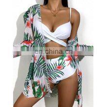 2022 New Sexy Three Pieces Bikini Set Cover Up Swimwear Women Swimsuit Print Long Sleeve Bathing Suit Beachwear Women Bikinis thumbnail-3
