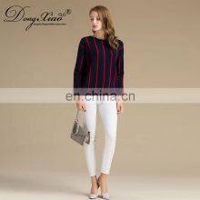 100% Cashmere Vertical Striped Round Neck Women's Sweater Knitted Winter OEM Supply thumbnail-2