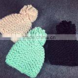 2016 Newest Fresh Macaron Color Thick Iceland Yarn Knitted Pom Pom Beanie Caps