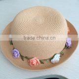summer straw bowler hat decorating with flower for lady