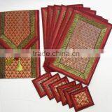 Placemats and Coaster in Red Color Indian Silk Table Runner thumbnail-1