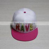 CUSTOM COTTON 3D EMBROIDERY WHITE PINK GIRL'S SNAPBACK CAP WHOLESALE