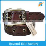 Beyond 38mm Unisex Casual Burgundy Top Layer Genuine Leather Jeans Belt with Leather Thread Stitching