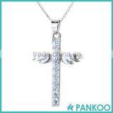 925 Sterling Silver Zircon Cross With Angel Wing Crystal Pendant 18'' Chain Necklace Fashion Jewelry thumbnail-1