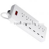 Multi Function Travel Power Adapter Socket White US Plug 6 Way Gang Socket Power Strip 6-Port USB Charger With Switch thumbnail-2