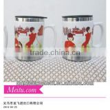 2014 durable double white ceramic cups mug with stainless inside yiwu China wholesale