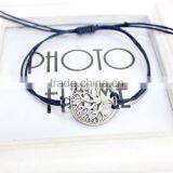 Antique Silver Hollow Tree of Life Charm Bracelet Customized Charm Wax Cord Bracelet Cheap Personalzied Bracelet for Promotion thumbnail-5