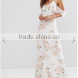 Guangzhou Wholesale Clothing OEM Cold Shoulder Rose Floral Fresh Dresses