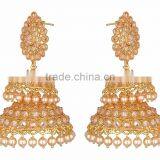 BIG Crystal Gold Tone DOUBLE JHUMKA DANGLER EARRINGS thumbnail-2