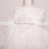 Modest Fashion Plain White Kids Fancy Girls With Bowknot Lace Dress thumbnail-3
