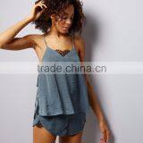 New Arrival Straps Nightwear Pink Sateen Eyelash Lace Pyjamas Set Vest and Shorts Casual Fit Sleepwear For Women thumbnail-4