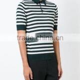 Black and White Stripe Fine Knit Golf Polo Shirt for Male thumbnail-3