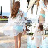 Retro Women's Chiffon Shirt Backless Lace Crochet Bikini Swimwear Beach Cover Up Sexy White Bathing Suit SV003940 thumbnail-2