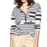 WOMEN'S STRIPED LONG SLEEVE T SHIRT WITH DESIGNED SLEEVES