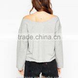 Latest off the Shoulder Neck Raw Cut Edges Women Sweatshirt thumbnail-3